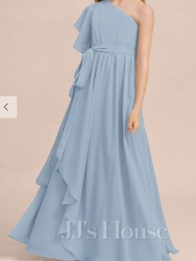 Junior Bridesmaid Dress JJs House Dusty Blue Chiffon A-line Off Shoulder Long 14